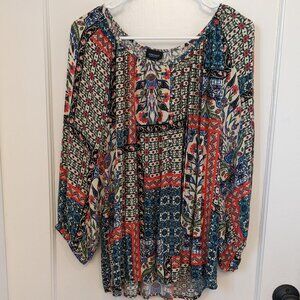 Jones New York Size 1X Top Blouse LS Geometric Boho Y2K Soft Comfy